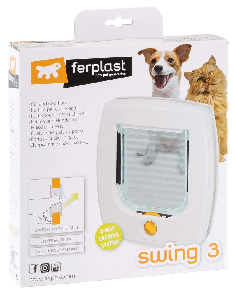 Ferplast Cat Door Swing 3" w/ 4-Way Locking System | Universal Pet Door in White for Interior & Exterior Use Ideal for Small Cats & Dogs Up to 12 Pounds | 1-Year Manufacturer's Warranty - Image 5
